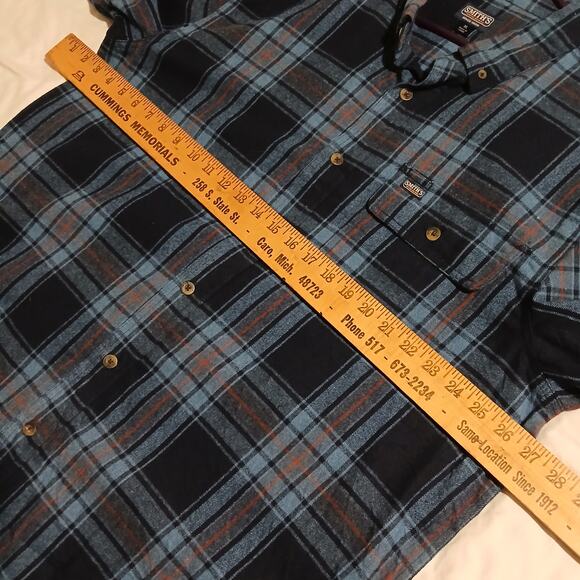 SMITH'S Work Wear Men's XL Deep Blue/Grey Plaid Flannel Easy Care Long-Sleeved - Picture 10 of 11